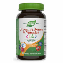 Nature's Way Growing Bones & Muscles Kids gummies in dark glass bottle with green cap, 60 count.
