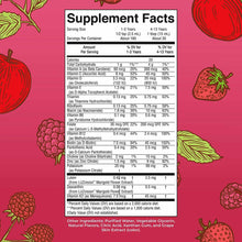 Supplement Facts label for Kids Liquid Morning Multivitamin showing serving sizes, nutritional content, and vitamin percentag