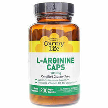 L-Arginine 500 Mg, 200 Vegan Capsules, by Country Life