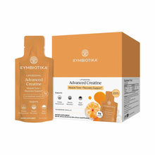 Cymbiotika Liposomal Advanced Creatine box with 24 tangerine vanilla liquid packets.