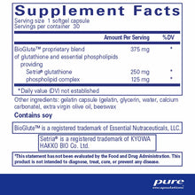 Supplement Facts label for Liposomal Glutathione showing serving size, ingredients, and nutritional information.