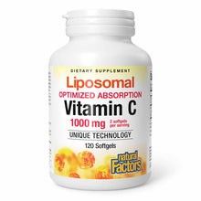 White bottle of Natural Factors Liposomal Vitamin C 1000 mg dietary supplement containing 120 softgels.