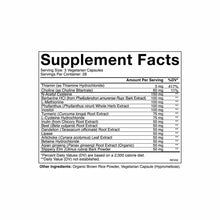 Supplement Facts label for Liver Health+ showing ingredients including thiamine, choline, N-acetyl cysteine, turmeric, and mi