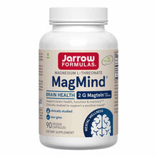 White bottle of Jarrow Formulas MagMind Magnesium L-Threonate supplement containing 90 veggie capsules.