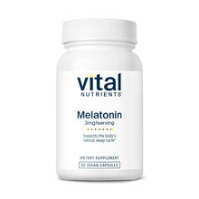 White bottle of Vital Nutrients Melatonin 3mg with white screw cap, labeled for 60 vegan capsules.