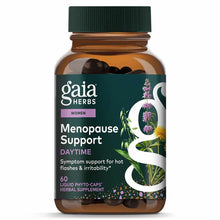 Gaia Herbs Menopause Support Daytime herbal supplement bottle with green cap containing 60 liquid phyto-caps.