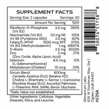 Supplement facts label for MethylGenic showing serving size of 2 capsules with B vitamins, minerals, and proprietary blend in