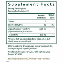 Supplement Facts label for Milk Thistle 1000 capsules showing serving size, nutritional information, and ingredients.