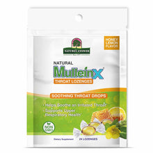 Nature's Answer Mullein-X throat lozenges package with honey lemon flavor, 24 count.