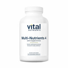 White bottle of Vital Nutrients Multi-Nutrients 4 with Copper & Iron dietary supplement, 180 vegetarian capsules.
