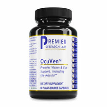 Black plastic bottle with white and blue label reading "OcuVen Premier Vision & Eye Support, 60 Plant-Source Capsules" by Pre