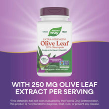 Nature's Way Olive Leaf Extra-Strength supplement bottle with burgundy cap, 60 vegan capsules, 250mg per serving.