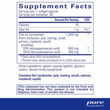 Supplement Facts label showing nutritional information for O.N.E. Omega fish oil softgel capsules by Pure Encapsulations.
