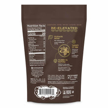 Brown resealable pouch of Sunwarrior Organic Cacao powder with nutrition facts, product claims, and barcode displayed.
