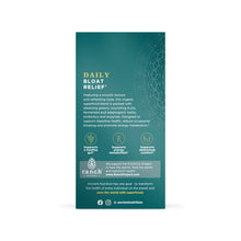 Back of teal packet for Daily Bloat Relief superfood blend with product benefits and brand information.