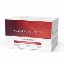 Padma Basic by ecoNugenics dietary supplement box containing 180 capsules with red and white packaging.