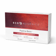 Padma Basic by ecoNugenics dietary supplement bottle containing 60 capsules with red and white packaging.