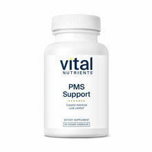 White bottle of Vital Nutrients PMS Support dietary supplement containing 60 vegan capsules.
