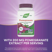 Nature's Way Pomegranate Extract 350 mg bottle with purple cap and label on purple background.