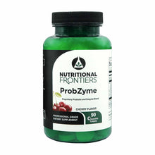 ProbZyme by Nutritional Frontiers green bottle with black cap containing 90 cherry flavor chewable tablets.