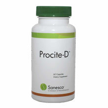 White bottle with green cap labeled Procite-D, 60 Capsules Dietary Supplement by Sanesco.