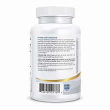 White supplement bottle with white cap labeled "ProMacular Defense" by Nordic Naturals with product information and gold acce
