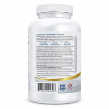 White bottle of ProOmega Cholesterol Support softgels with white screw cap and product information label.