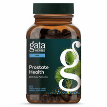 Gaia Herbs Prostate Health bottle with green cap containing 120 dark liquid phyto-caps herbal supplement.