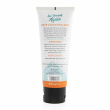 White tube with teal and orange text labeled "Deep Cleansing Mud" by Redmond Life, with black cap and base.