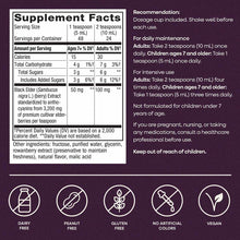 Supplement Facts label for Sambucus Elderberry Original Syrup showing serving sizes, nutrition information, and usage recomme