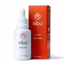 Sibu Sea Berry Seed Oil in a 1 fl oz white dropper bottle with matching red and white branded packaging box.