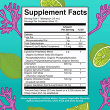 Supplement facts label with lime slices and coral illustrations on turquoise background.