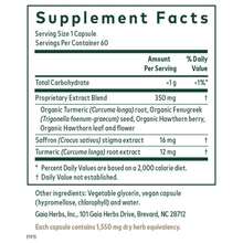 Supplement Facts label for Serenocin Heart-Brain Axis showing serving size, ingredients including turmeric, fenugreek, hawtho