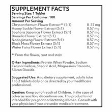 Supplement Facts label for Seven Flowers BP showing serving size, ingredient amounts, and usage instructions for 180 tablets.