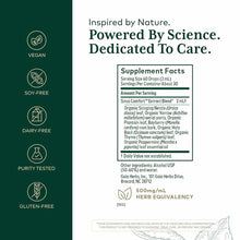 Gaia Herbs Sinus Comfort supplement label with ingredient list, vegan, soy-free, dairy-free, purity tested, and gluten-free c