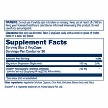 Supplement Facts label for Solaray Stress Mag showing magnesium and ashwagandha ingredients with directions and warnings.