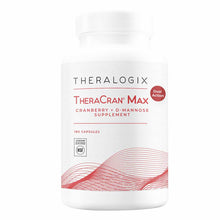 White supplement bottle labeled Theralogix TheraCran Max with red text, containing 180 capsules.
