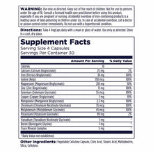 Supplement Facts label for Total Mineral + by Kal showing mineral ingredients, serving size of 4 capsules, and usage directio
