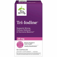 Terry Naturally Tri-Iodine 25 mg supplement bottle with purple packaging containing 60 vegan capsules.
