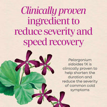 Beige background with purple text about clinical benefits and illustration of purple flowers with green leaves.