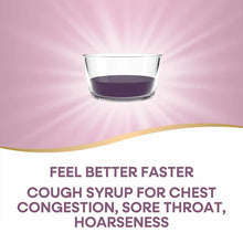 Glass bowl containing dark purple liquid cough syrup on pink background.