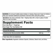 Supplement Facts label for Solaray Unlimit NMN showing 500mg β-Nicotinamide Mononucleotide per vegetable capsule serving with