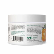 White plastic jar with white lid containing Vitality C Vitamin C powder by American Nutriceuticals, 200 grams.