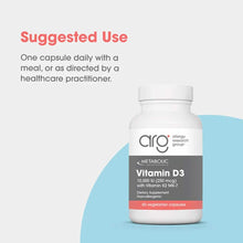 White bottle of Allergy Research Group Vitamin D3 10,000IU with Vitamin K2 MK-7, 60 vegetarian capsules.