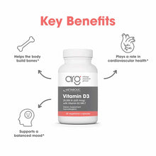 White bottle of Vitamin D3 25,000 IU with Vitamin K2 MK-7 capsules by Allergy Research Group, 60 count.