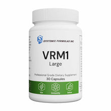 White bottle labeled VRM1 Large by Systemic Formulas containing 30 capsules of professional grade dietary supplement.