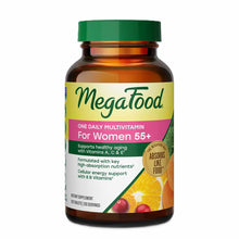 Megafood Women 55+ One Daily Multivitamin bottle with green cap and amber glass container, 120 tablets.