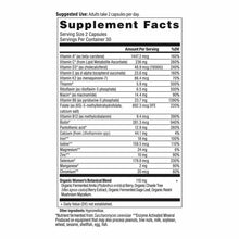 Supplement Facts label for Women's Fermented Multi showing vitamins, minerals, and botanical ingredients with serving size of