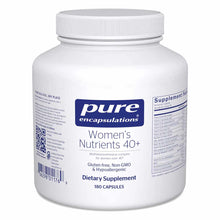 White bottle of Pure Encapsulations Women's Nutrients 40+ dietary supplement containing 180 capsules.