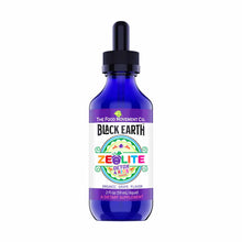 Blue glass dropper bottle of Black Earth Zeolite Detox 4 Kids liquid supplement by The Food Movement, 2 fl oz.